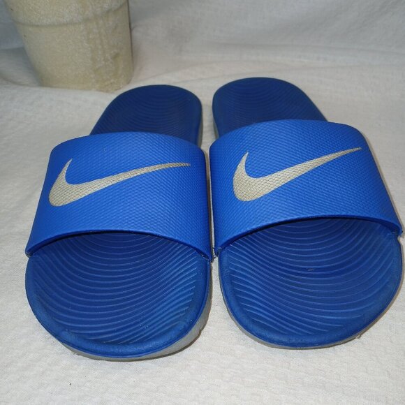 NIKE SLIDES, YOUTH SIZE 1, CLASSIC BLUE COLOR, - Picture 1 of 6